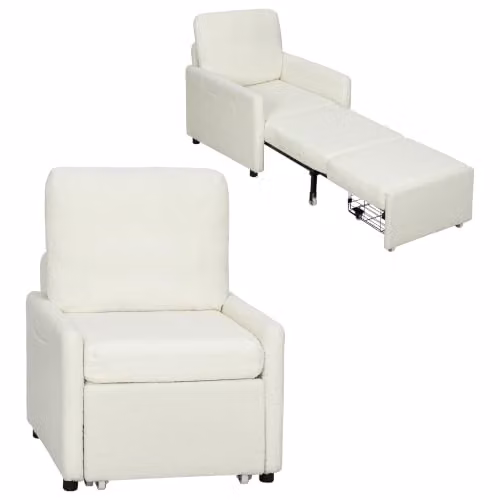 HOMCOM Poltrona letto convertibile 1 posto con contenitore nascosto crema