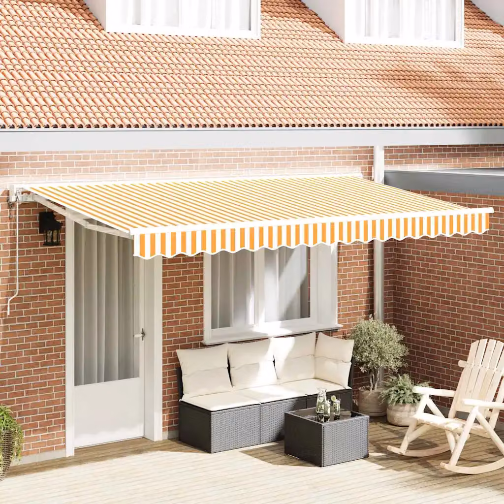 vidaXL Struttura per tenda a semi-cassette in alluminio e poliestere, Giallo e Bianco, L: 350 cm, P: 200 cm