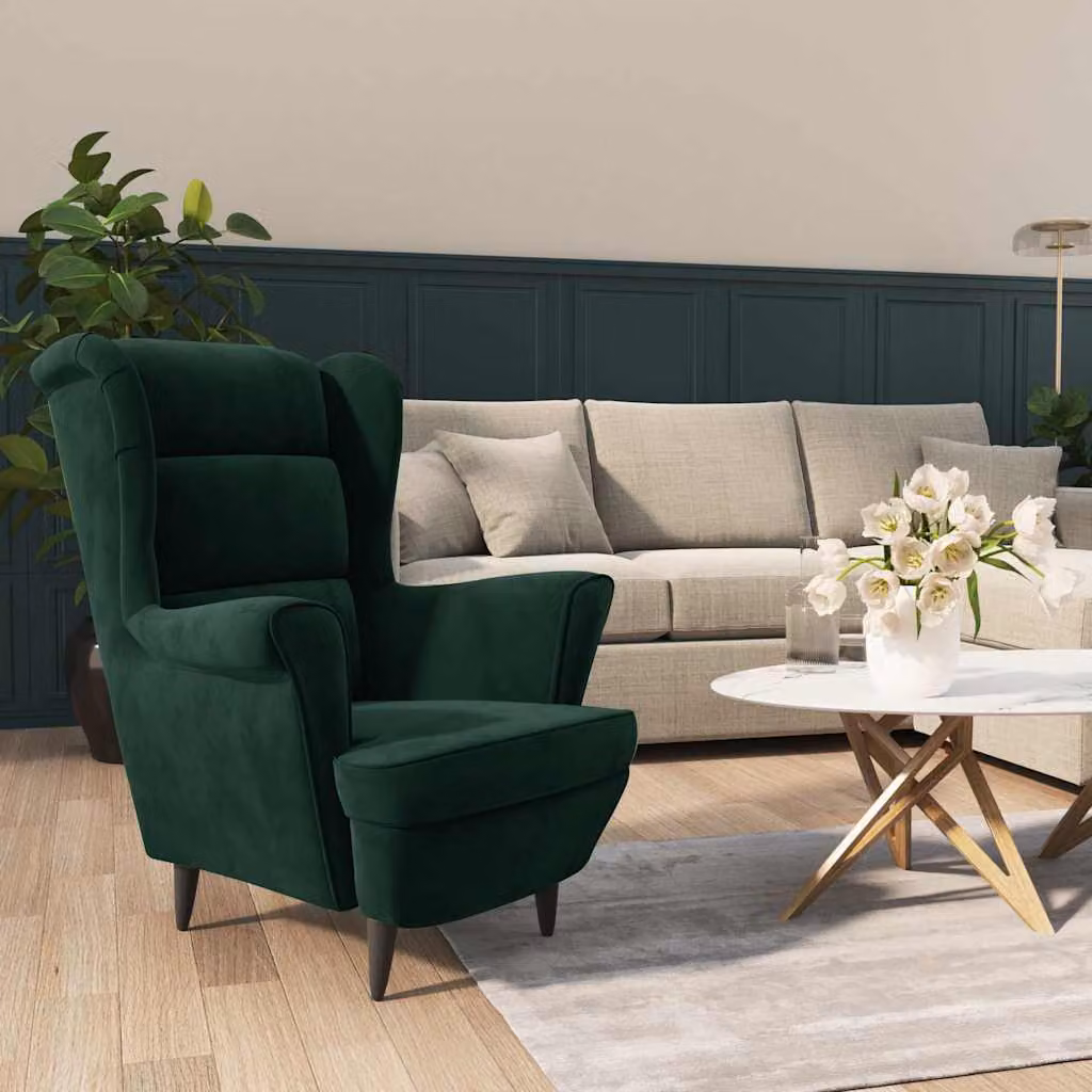 Poltrona relax moderna vidaXL in velluto verde con braccioli – 1