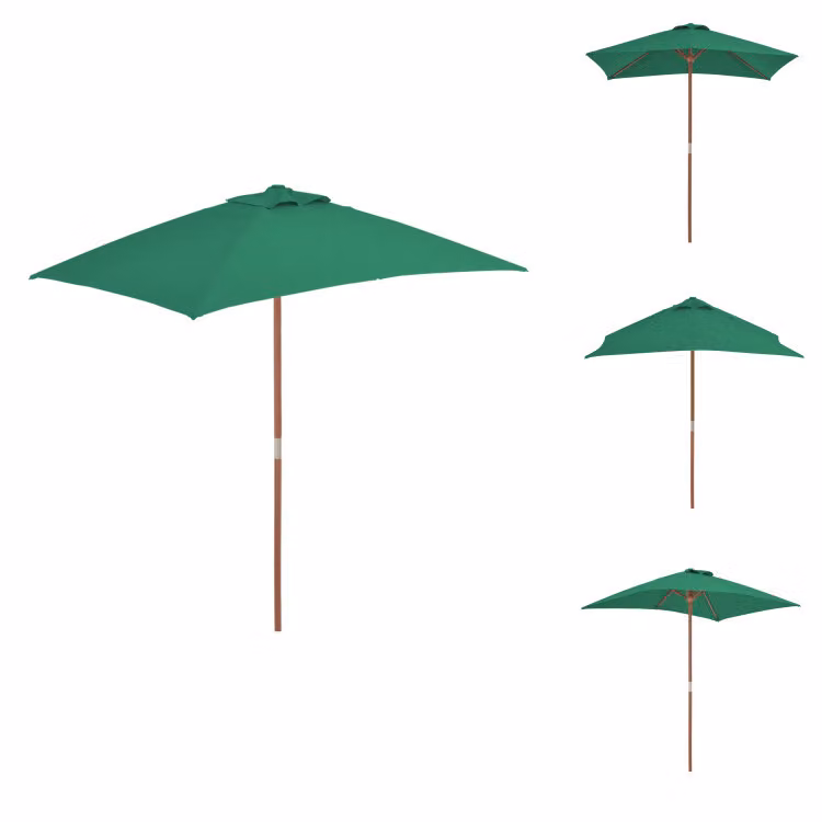 vidaXL Ombrellone con palo in legno 150 x 200 cm Verde - Ombrelloni e tende da sole