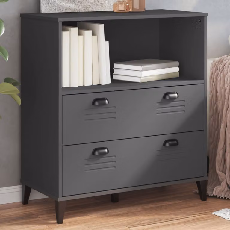 Libreria vidaXL VIKEN Antracite in Legno e MDF con Pannello Posteriore, Montaggio a Parete, Stile Industriale, L/P/H: 80 x 40 x 90 cm