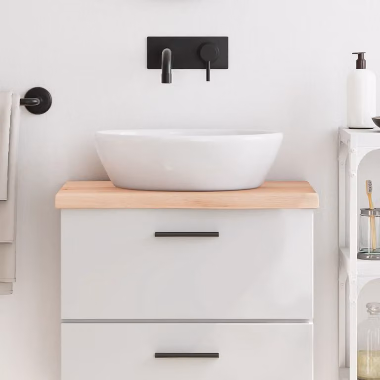 Piano da bagno vidaXL in legno massello non trattato colore marrone L: 60 cm, P: 30 cm, H: 2-4 cm
