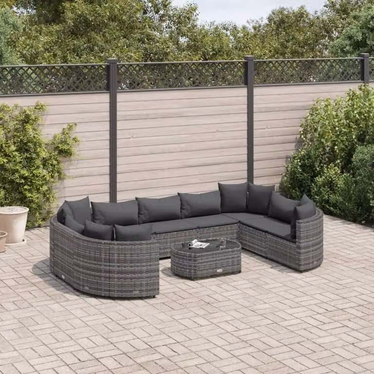 Maison Exclusive - Set da giardino 10 pezzi con cuscini Grigio Poly Rattan