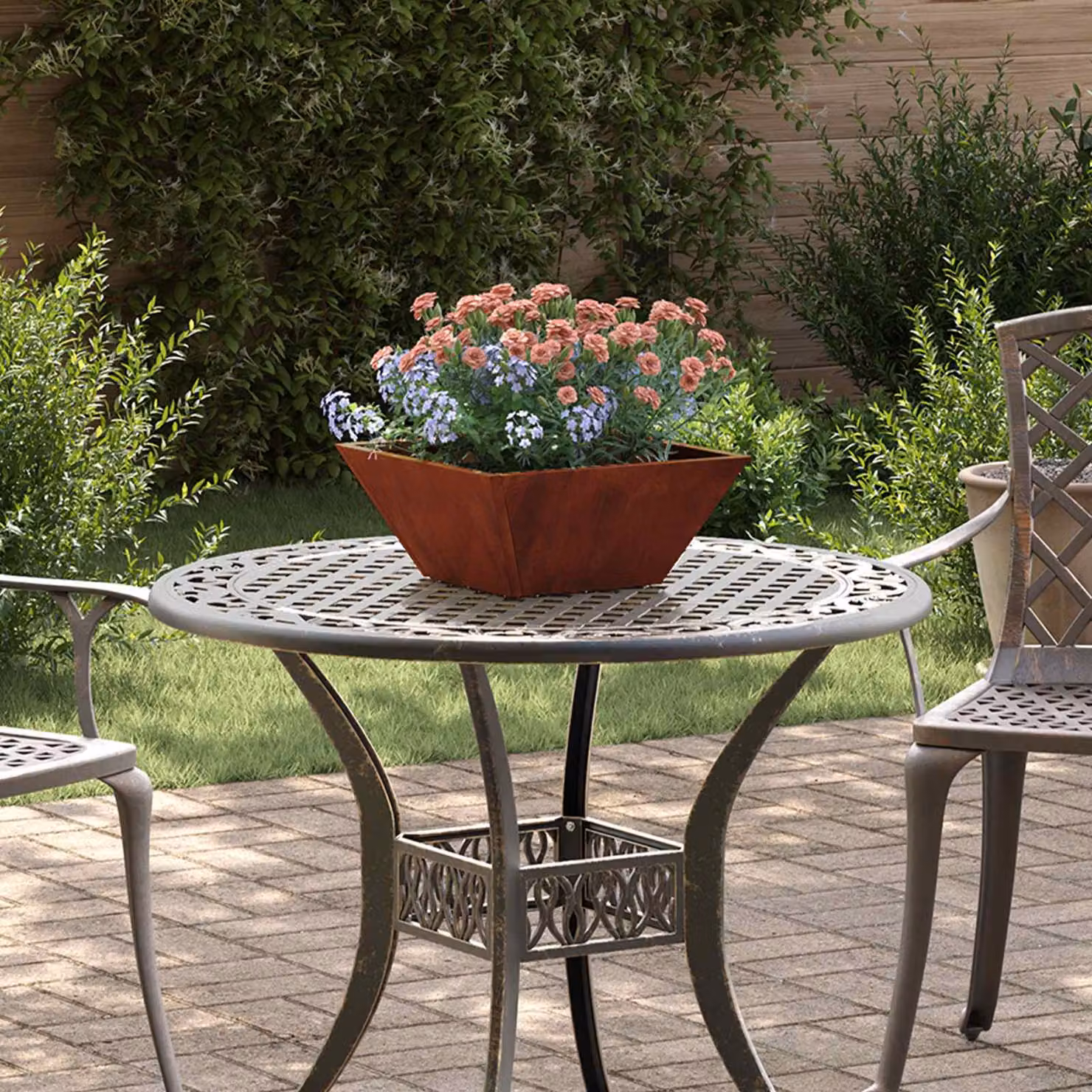 vidaXL Vaso da giardino in acciaio color marrone L/P/H: 35 x 35 x 15 cm