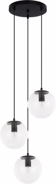 Lampada a sospensione Italux Sarpo nera con sfere in vetro trasparente, 3 x E27, Ø 40 cm