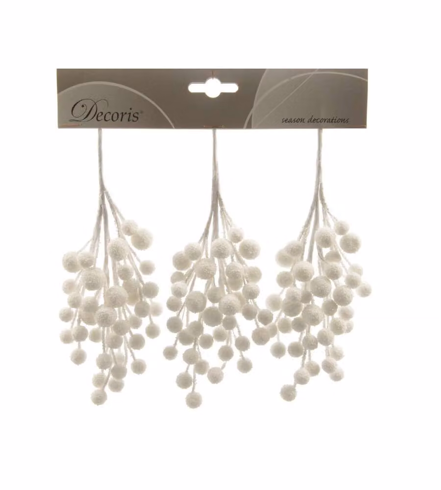 Decoris Set 3 Rametti Bacche Bianche Innevate - 15 cm