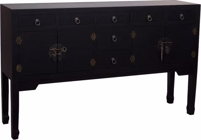 Credenza in legno con 7 cassetti e 2 porte 128x26x78