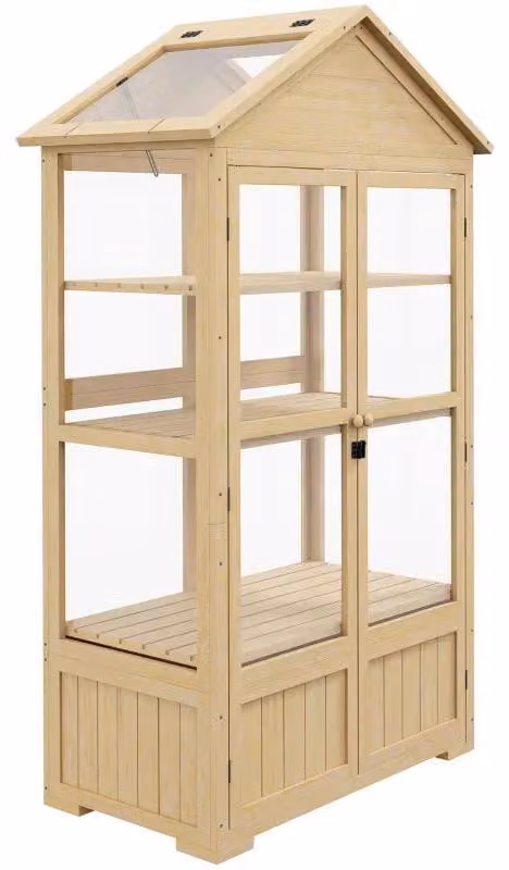 Serra in legno con 4 livelli e doppia porta | Colore: naturale | Dimensioni: 56,5 x 100 x 178 cm
