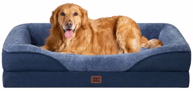 Cuccia ortopedica per cani con 4 bordi, dimensioni 106x76 cm, colore blu navy