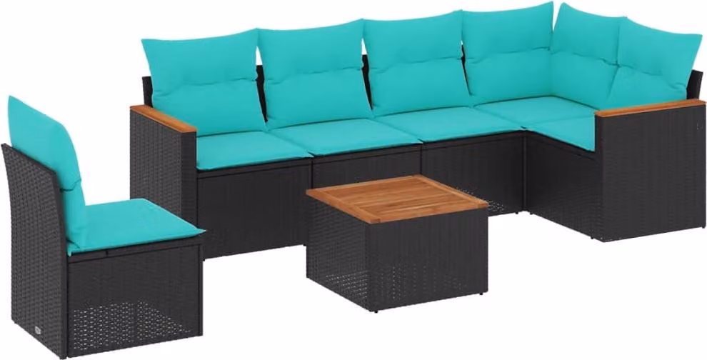 Set Divani da Giardino 7 pz con Cuscini Nero in Polyrattan
