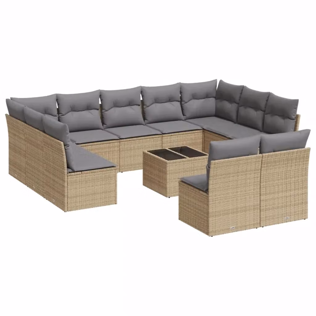 Set di Divani da Giardino VIDAXL a Forma di U in Polyrattan con Cuscini Beige, 12 Pezzi