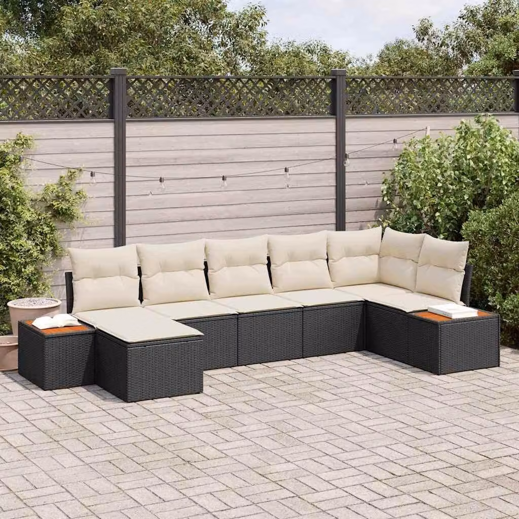 Maison Exclusive - Set Divano da Giardino con cuscino 7 pcs Nero polyrattan