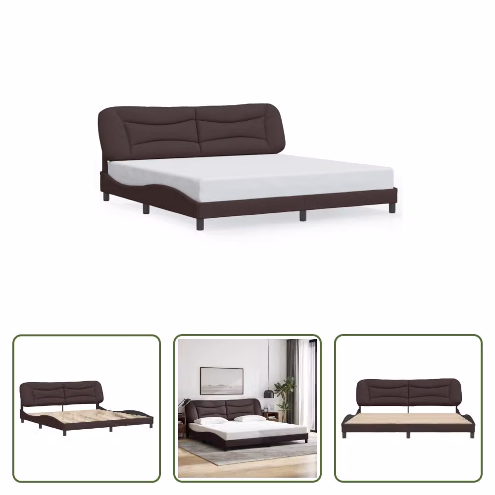 The Living Store Struttura letto con testiera in tessuto marrone scuro 200x200 cm
