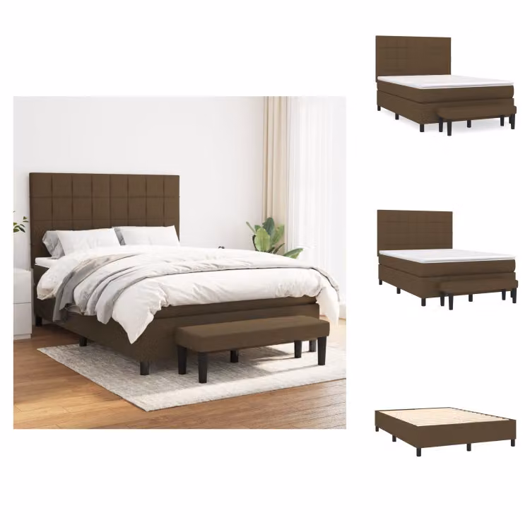 vidaXL Letto a molle con materasso in tessuto marrone scuro 140x200 cm - Letti e strutture letto