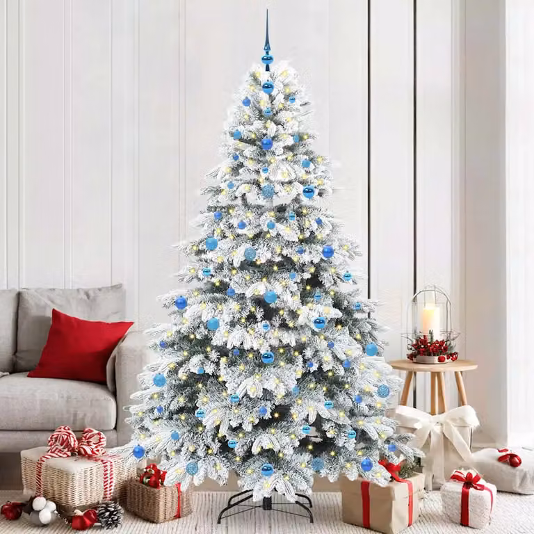 Albero di Natale artificiale moderno vidaXL verde con 300 LED bianco caldo, Altezza: 210 cm, in PE e PVC