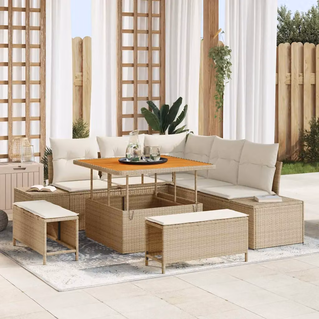 vidaXL Set Divano da Giardino a L con Cuscini 8 pz Beige in Rattan e Metallo – 1
