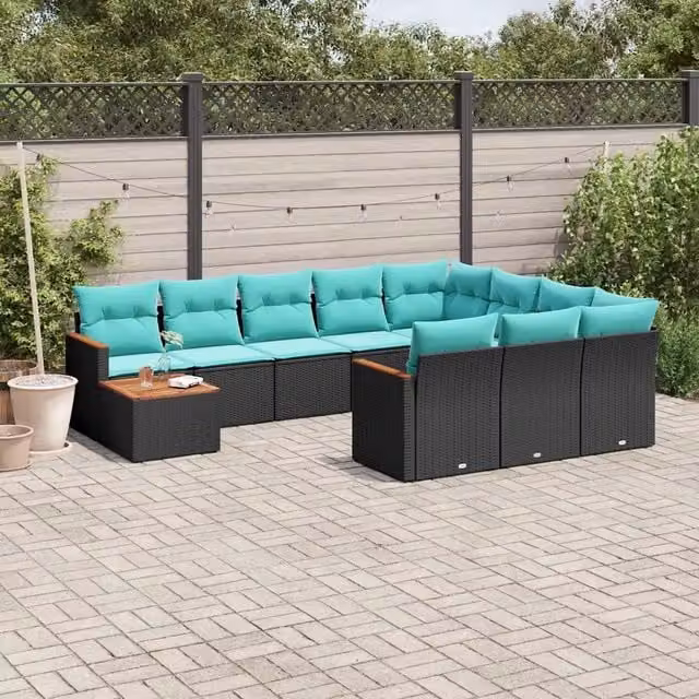 Set Divani da Giardino 11 pz con Cuscini Nero in Polyrattan 3226365