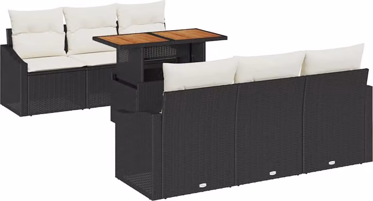 Set Divano da Giardino con archiviazione 7 pcs Nero Poly Rattan