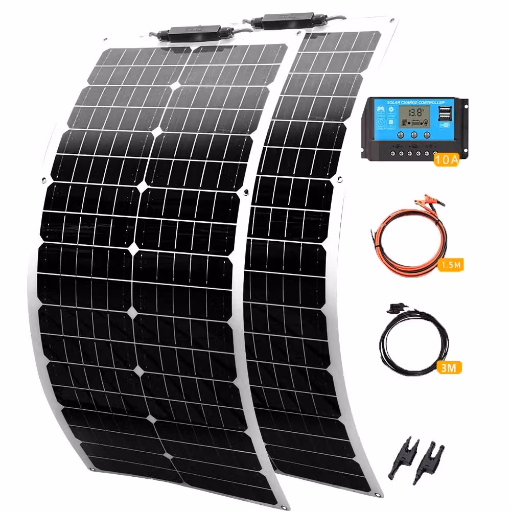 Pannello solare monocristallino flessibile, alta efficienza, design resistente, kit 100W bianco