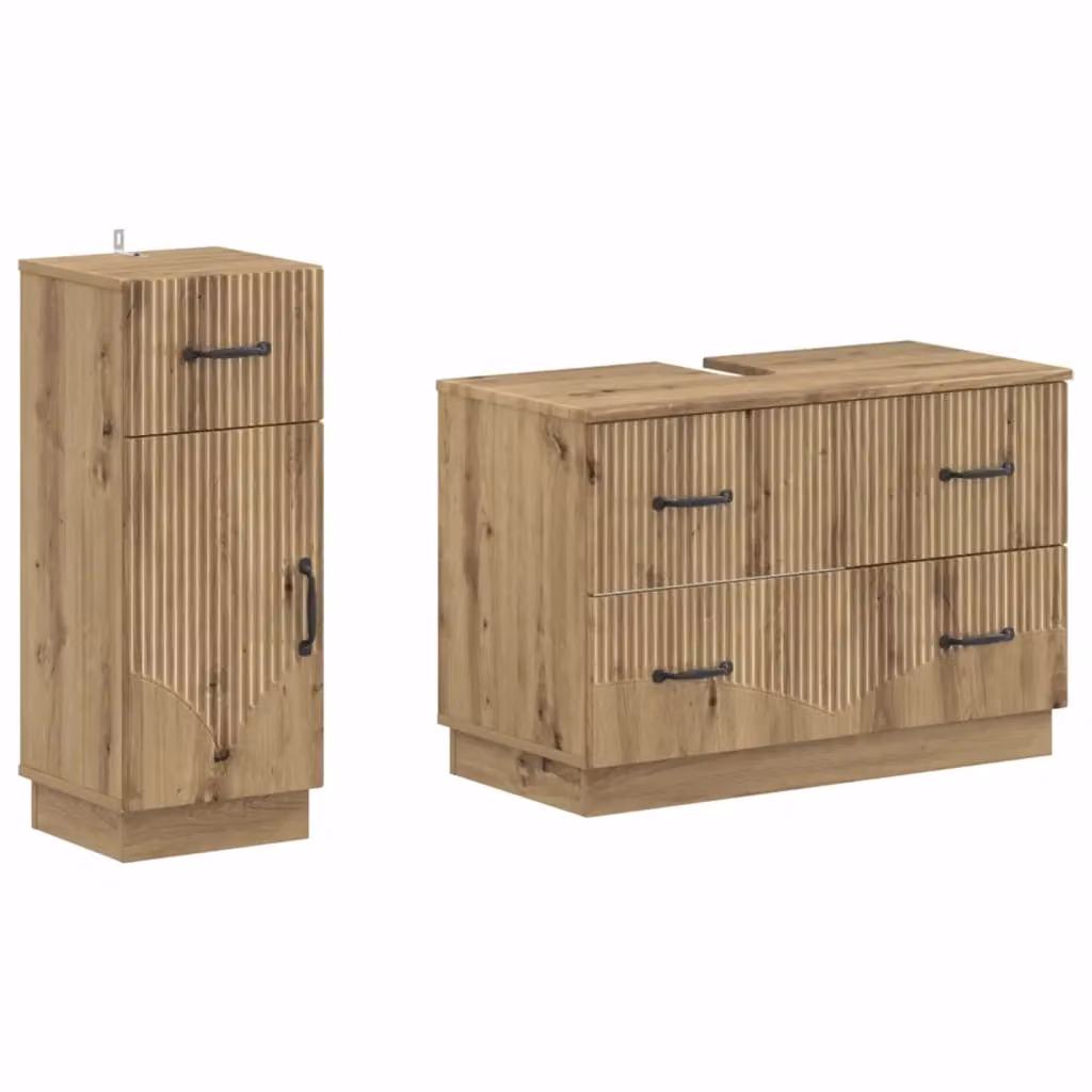 Set di mobili da bagno moderno vidaXL composto da mobile lavabo e mobile contenitore in legno color marrone con ante a cerniera e ripiani interni L/P/H: 82,0 x 35,85 x 59,0 cm e 41,0 x 76,70 x 59,0 cm – 2