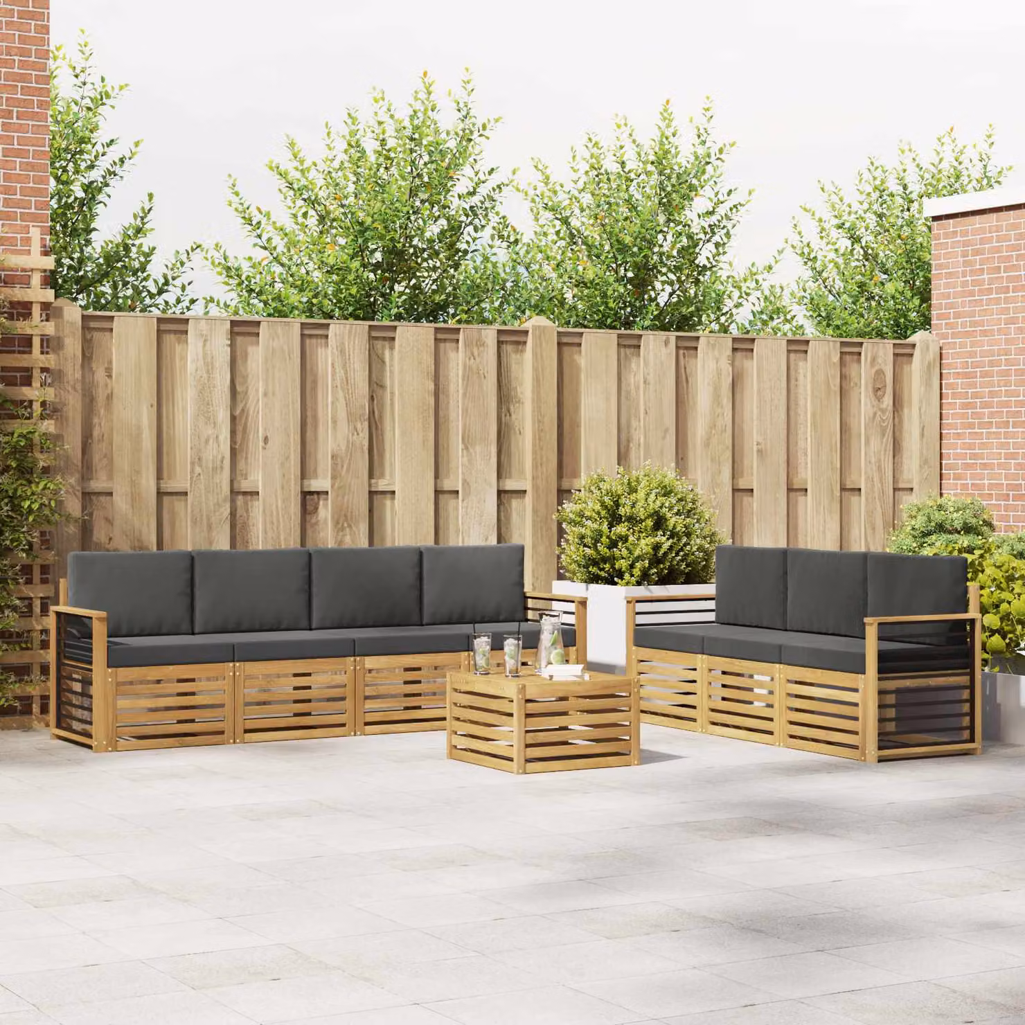 Set di divani da giardino vidaXL in legno di acacia con cuscini, composizione a L, colore grigio antracite