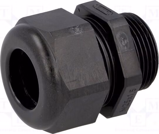 5 connettori per cavi, grado di protezione IP68, filettatura M25, codice prodotto 1.209.2501.50, materiale: plastica nera