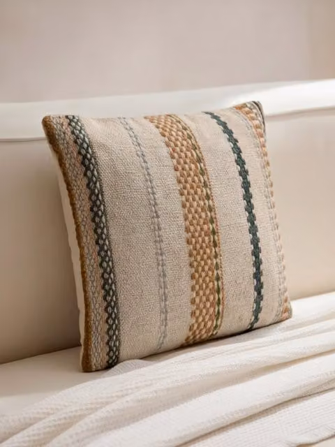 Cuscino naturale Mina Kenay Home con fodera lavabile in cotone a righe, L/P/H: 45 x 45 x 1 cm, multicolore