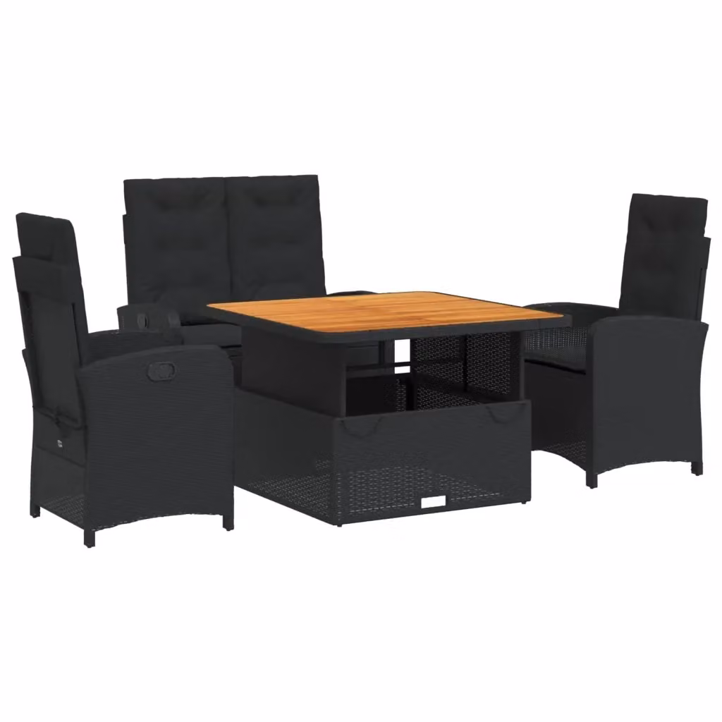 Set da Pranzo da Giardino vidaXL 4 pz in Legno di Acacia Oliato e Polyrattan Nero e Marrone – 2