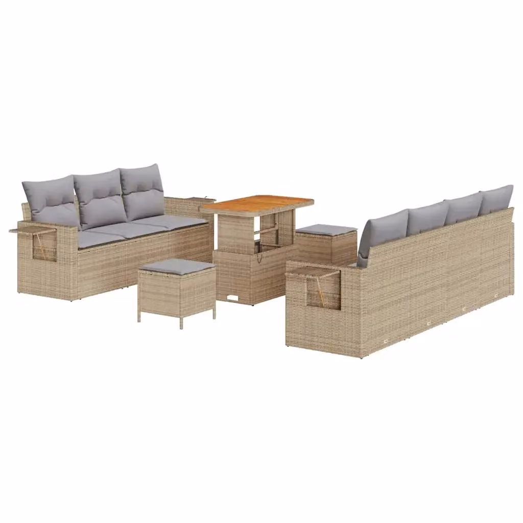Set Divano da Giardino vidaXL 10 Pezzi Beige con Cuscini e Tavolino in Polyrattan e Acciaio – 2