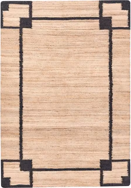 Tappeto Beliani in juta e cotone beige e nero con motivo a quadri intrecciato in stile rustico, L: 230 cm, P: 160 cm