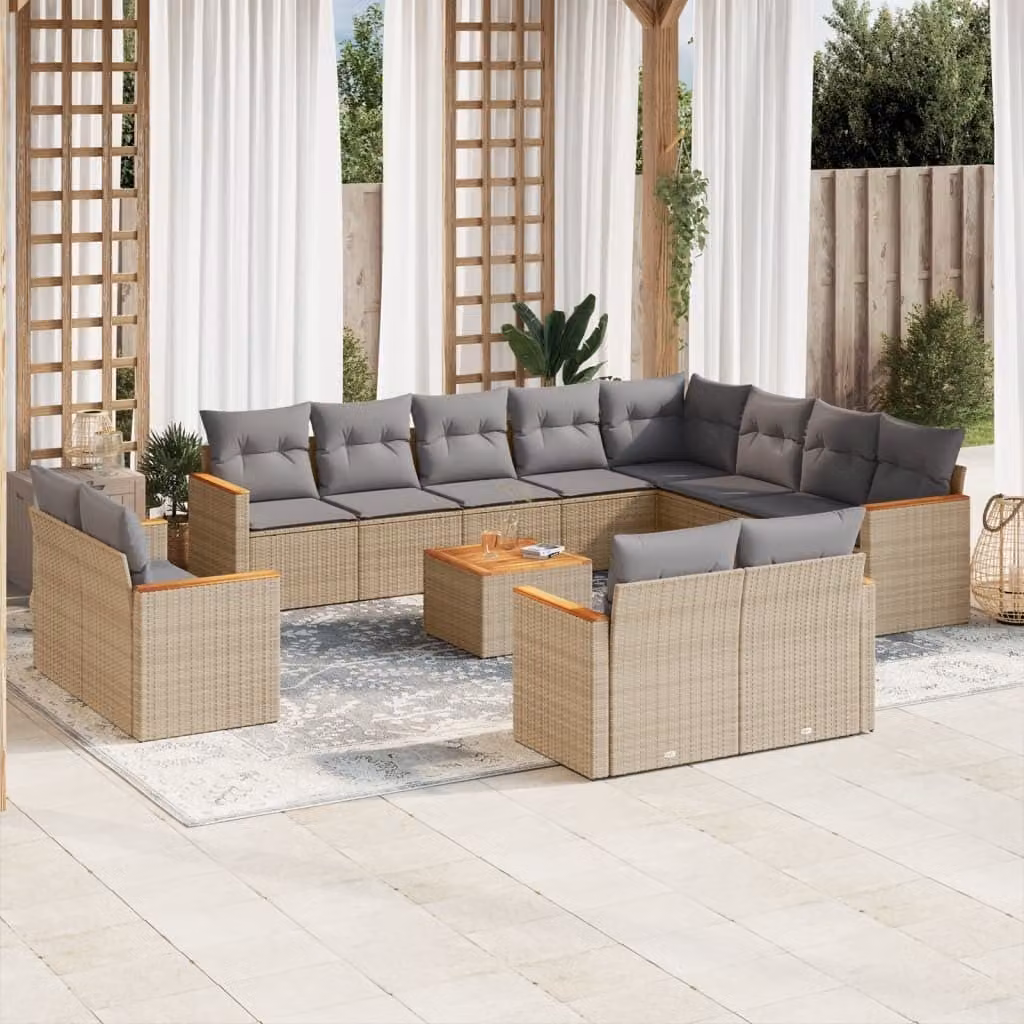 Maison Exclusive - Set Divano da Giardino 13 pz con Cuscini Beige Misto Polyrattan