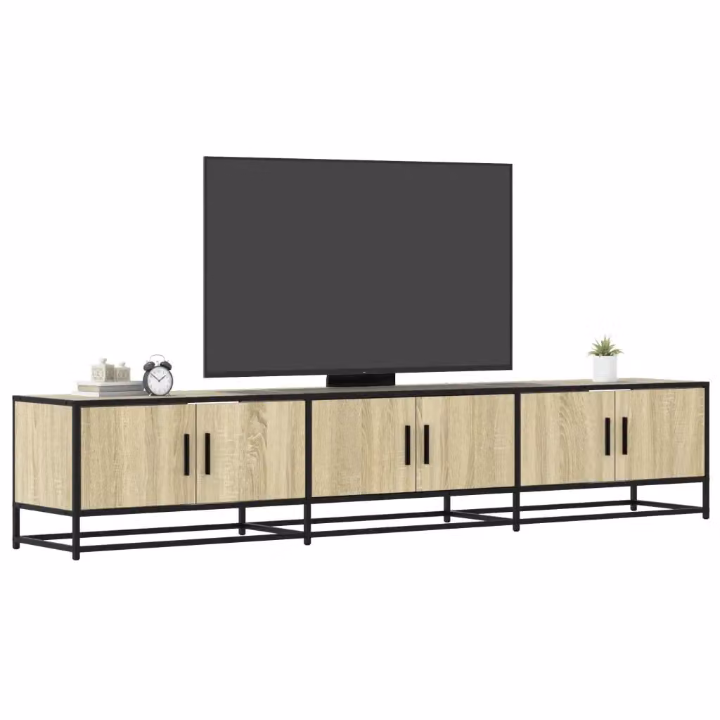 Mobile porta TV in stile industrial con finitura legno e metallo, colore marrone, L: 210 cm, P: 35 cm, H: 41 cm – 2