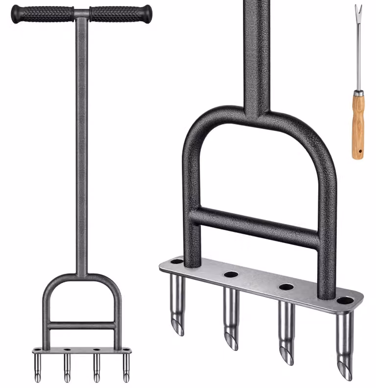 Omgoods - Aeratore manuale per terreno con manico lungo e 4 punte