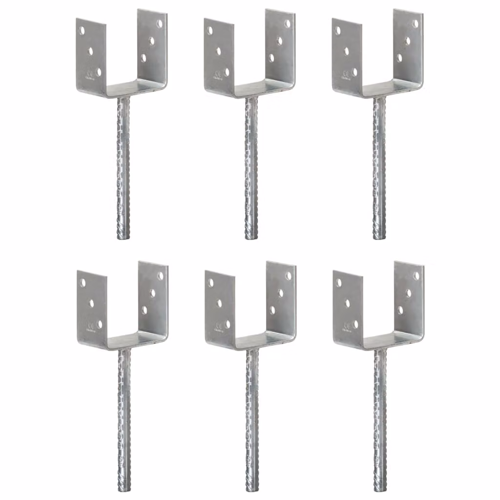 Set di 6 picchetti per recinzione vidaXL in acciaio zincato argento L/P/H: 10 x 6 x 30 cm
