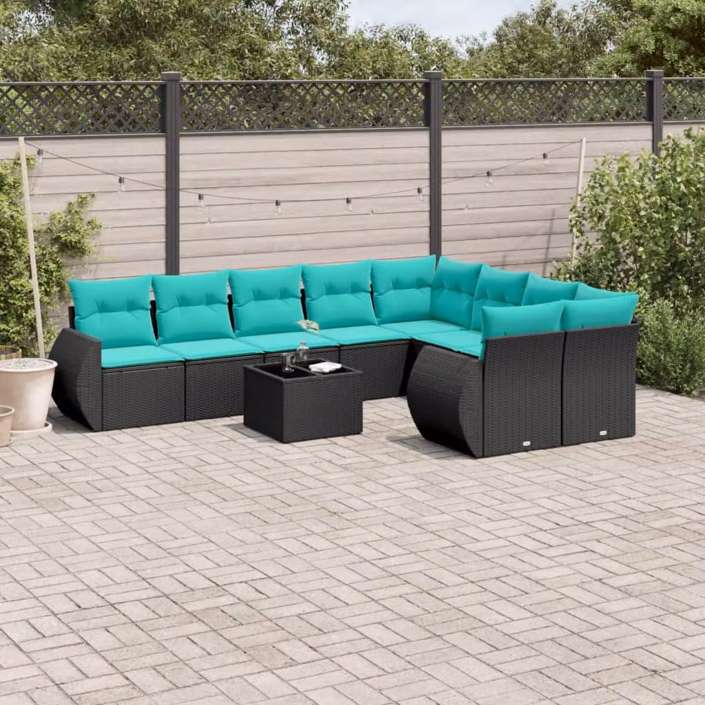 Maison Exclusive - Set da giardino 10 pezzi con cuscini, polyrattan nero