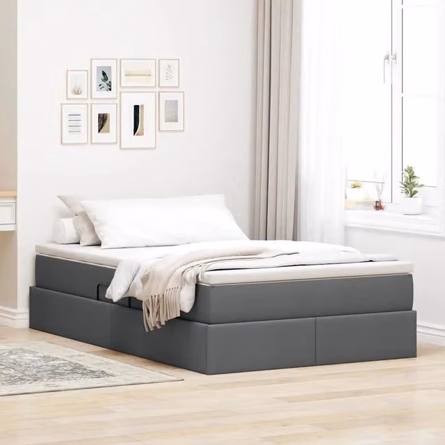 vidaXL Letto con contenitore e materasso ibrido Grigio, L 120 cm x P 200 cm