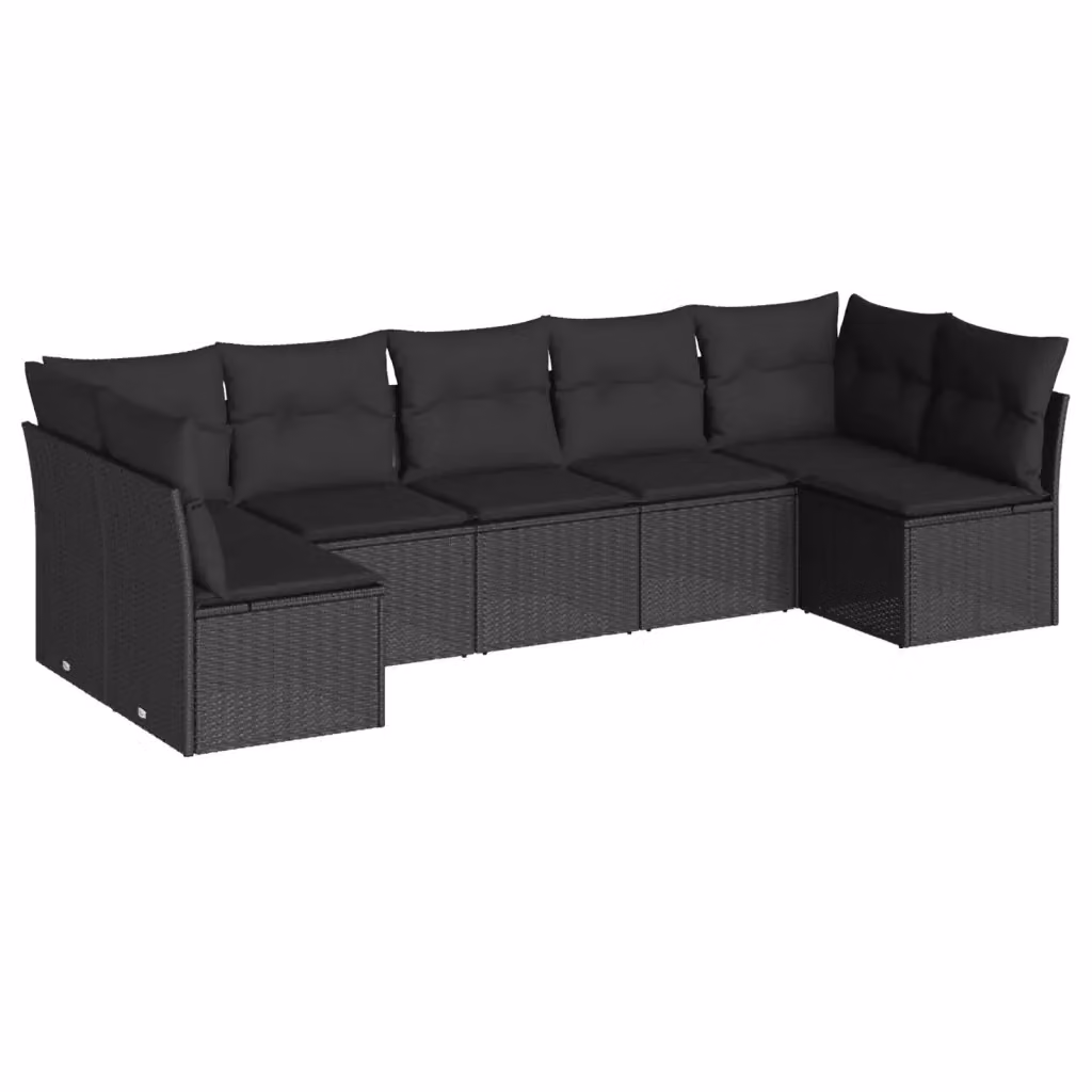 vidaXL Set Divani da Giardino a L in Polyrattan Nero con 7 Cuscini Imbottiti e Coperture Rimovibili – 2