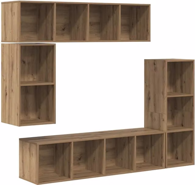 Set mobile TV 4 pz | Armadietto TV | Mobile Porta TV Rovere artigianale Legno multistrato