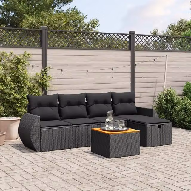 Set Divano da Giardino 6 pz con Cuscini Nero in Polyrattan 3265052