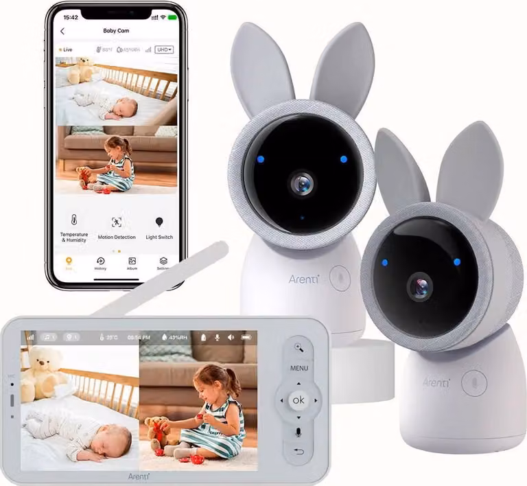 Kit video baby monitor Wi-Fi ARENTI 3MP/2K con doppia telecamera e schermo LCD