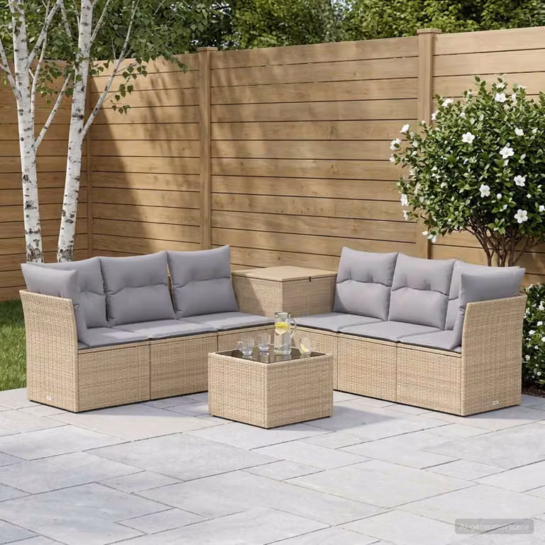 Set di divani da giardino vidaXL in polyrattan a forma di U composto da 8 pezzi con cuscini in beige e grigio chiaro