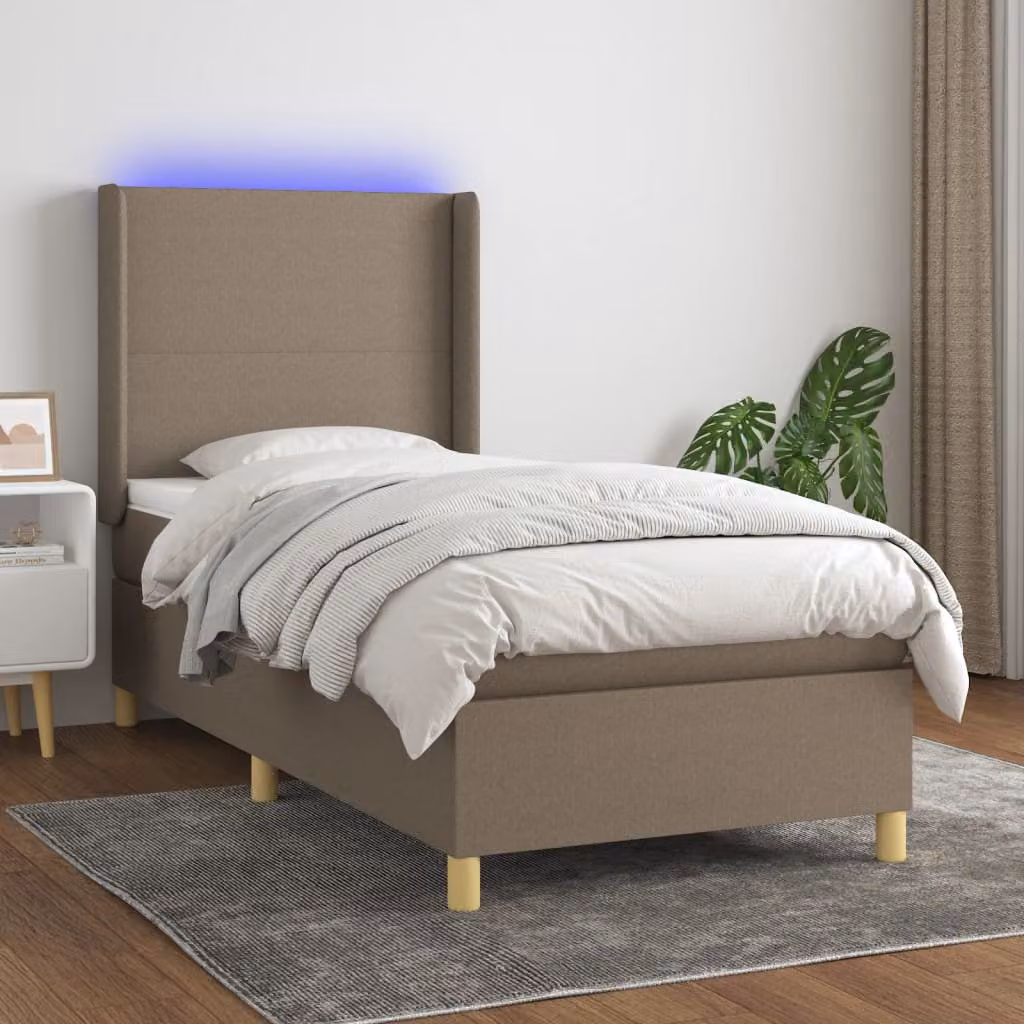 Letto a molle con materasso vidaXL in tessuto con illuminazione LED e porta USB, Tortora, L 80 x P 200 cm