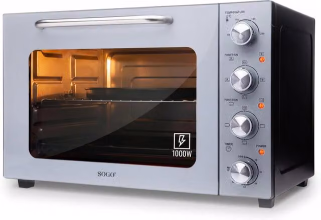 Forno elettrico ventilato 58L con girarrosto, 6 funzioni cottura, termostato 90-230°C, 2000W cucina - SOGO