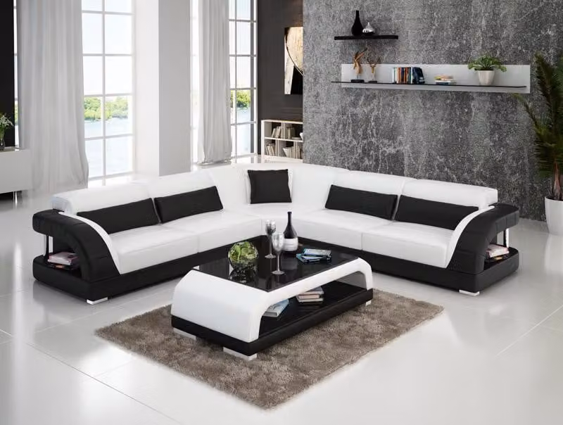 Ledersofa mit USB,Wohnlandschaft Ecksofa Eck Garnitur Design Modern Sofa G8016B