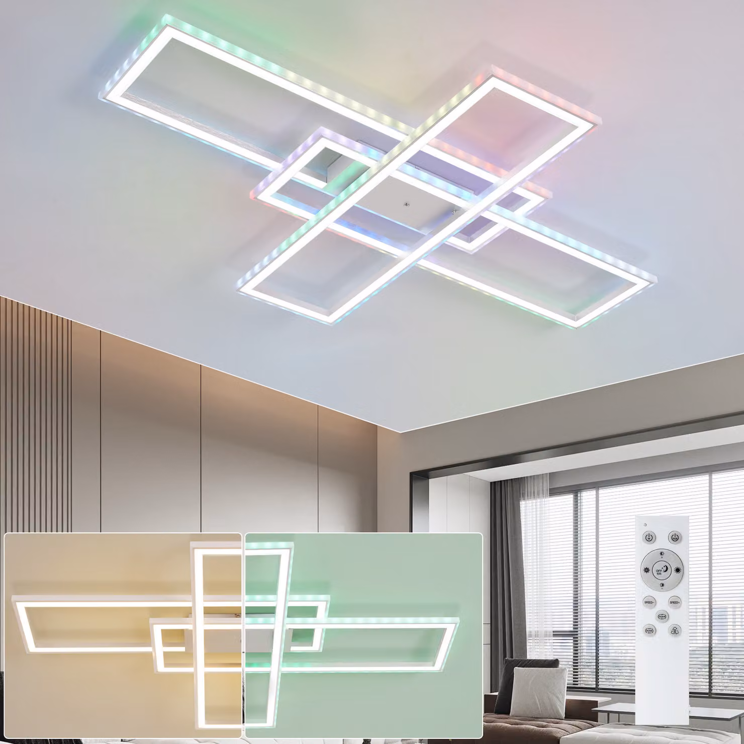 ZMH LED plafoniera bianca lampada da soffitto dimmerabile con telecomando RGB cambio colore 50W per camera da letto soggiorno cucina corridoio