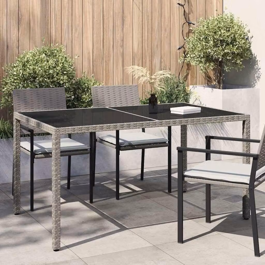 Tavolo da giardino in rattan sintetico con piano in vetro temperato, dimensioni 150x90x75 cm