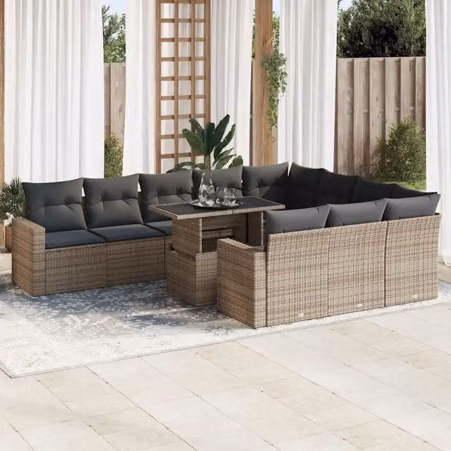 Set di divani da giardino vidaXL in polyrattan grigio con 11 pezzi e cuscini – 1