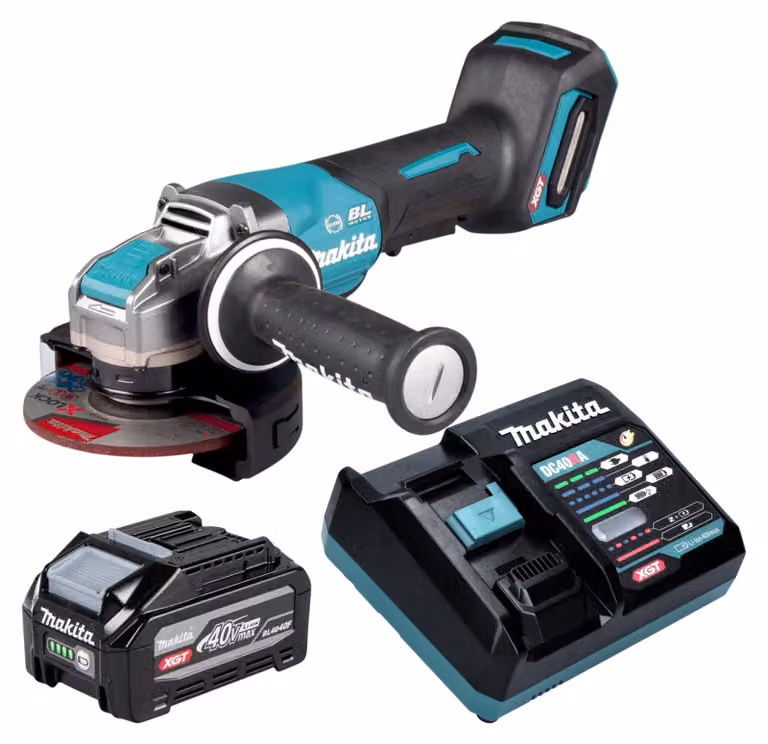 Smerigliatrice angolare a batteria Makita GA 047 GU101 40 V max. 125 mm X-LOCK Brushless + 1 batteria da 4,0 Ah + caricabatterie