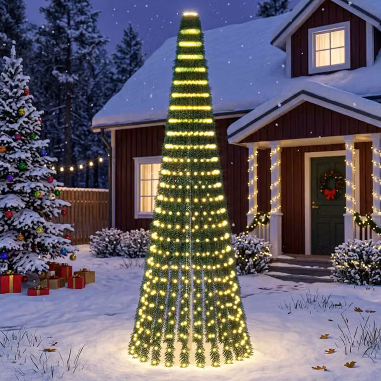 vidaXL Albero di Natale LED 270 cm 648 LED Bianco caldo Acciaio Verde