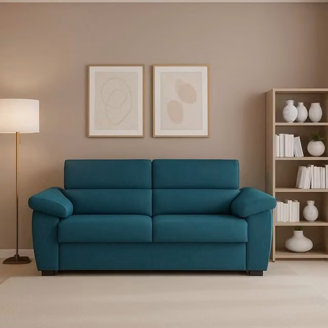 Divano Pisogne DMORA a 2 posti, modello moderno con rivestimento in tessuto azzurro e coperture sfoderabili, L: 185 cm, P: 95 cm, H: 100 cm